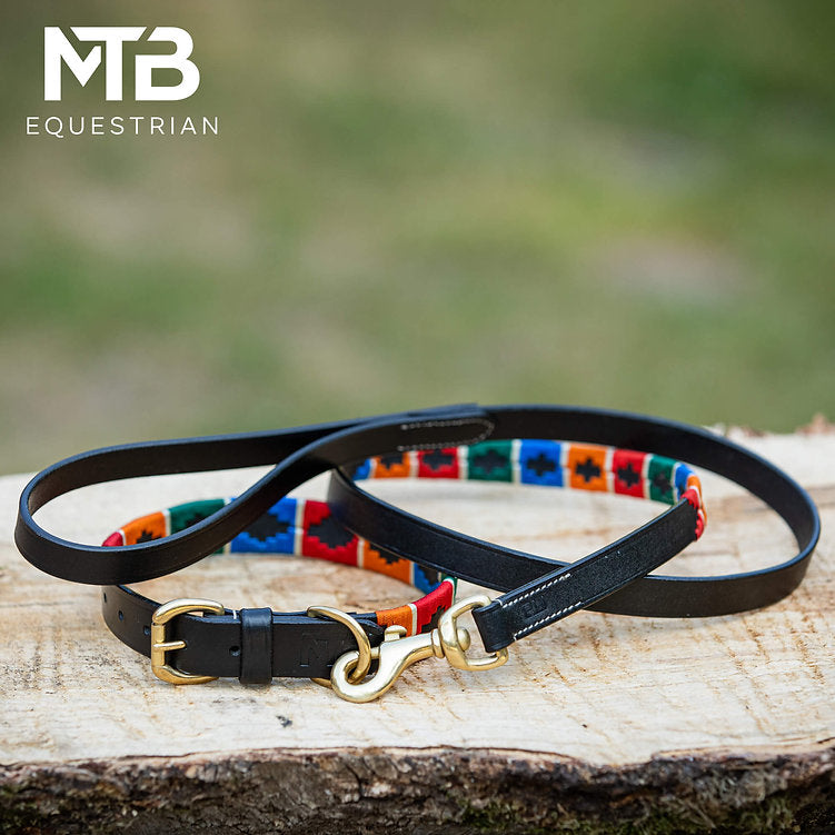 Leren Polo Halsband + Lijn Set Multicolor – MTB Equestrian