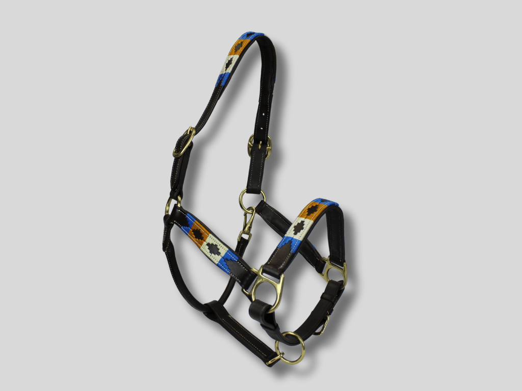 MTB Equestrian - Leren Halster Polo Goud Wit Blauw - Halster