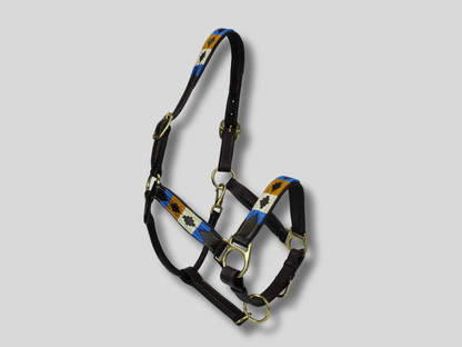 MTB Equestrian - Leren Halster Polo Goud Wit Blauw - Halster