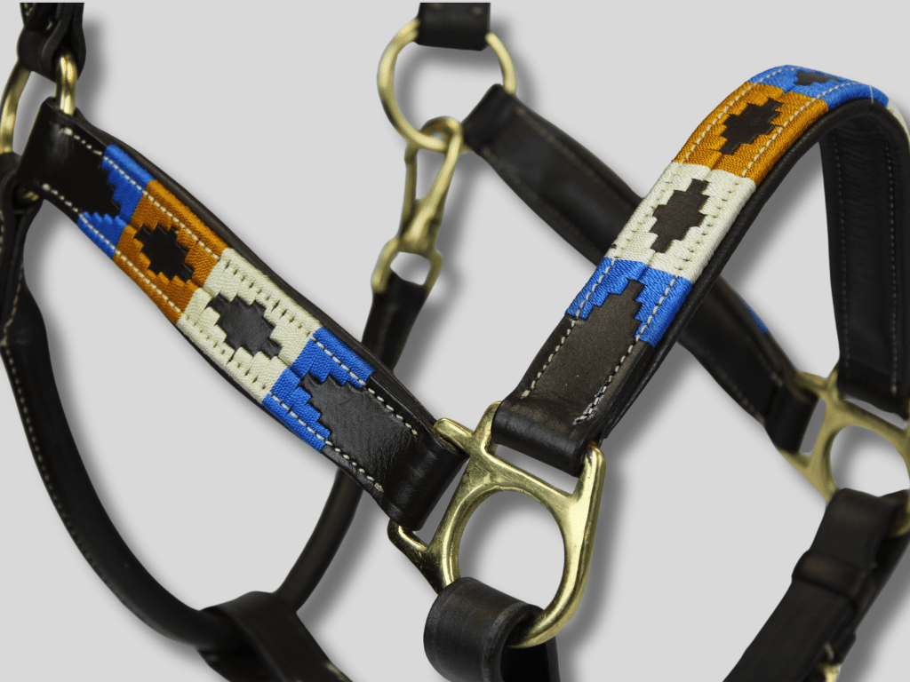 MTB Equestrian - Leren Halster Polo Goud Wit Blauw - Halster