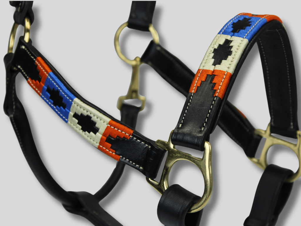 MTB Equestrian - Leren Halster Polo Oranje - Blauw - Wit - Halster