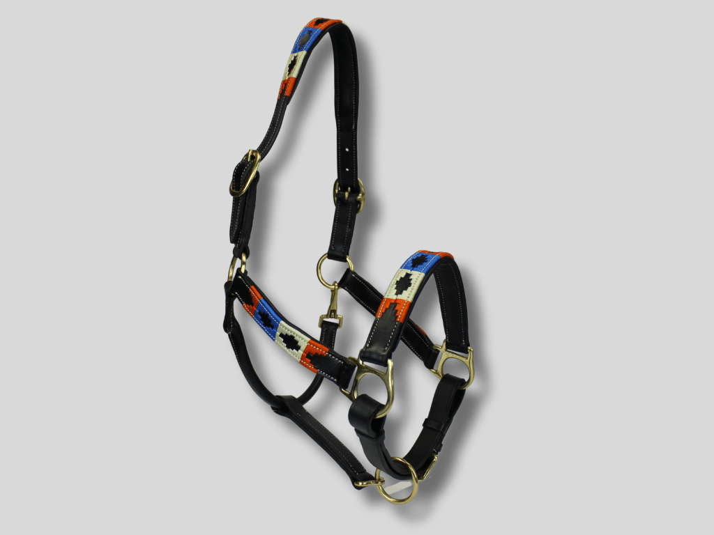 MTB Equestrian - Leren Halster Polo Oranje - Blauw - Wit - Halster