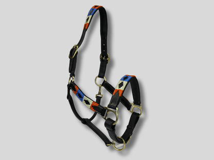 MTB Equestrian - Leren Halster Polo Oranje - Blauw - Wit - Halster