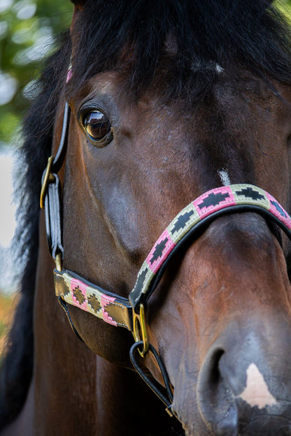 MTB Equestrian - Leren Halster Polo Roze Wit - Halster