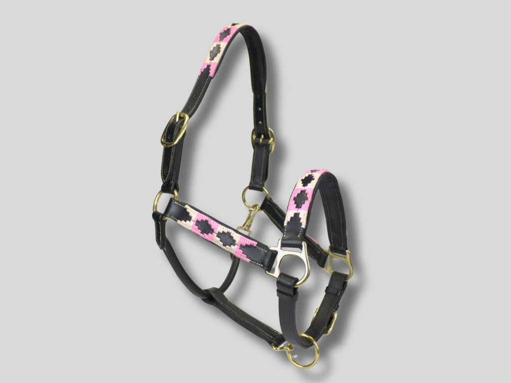 MTB Equestrian - Leren Halster Polo Roze - Wit - Halster