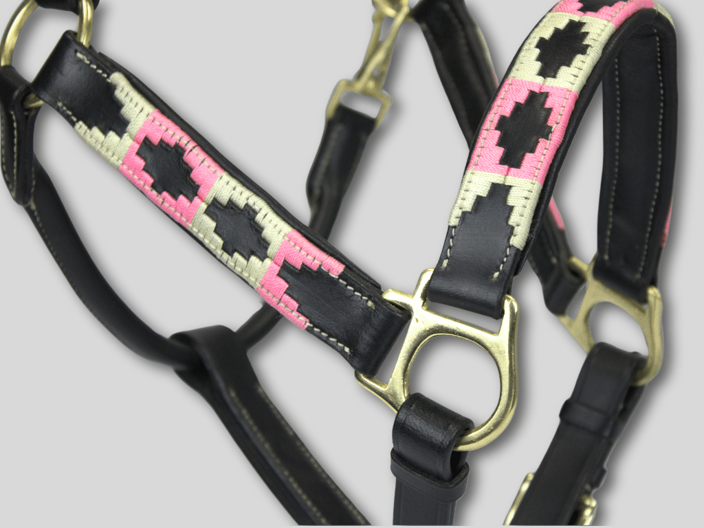 MTB Equestrian - Leren Halster Polo Roze - Wit - Halster