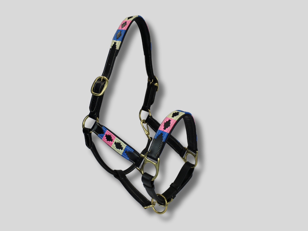 MTB Equestrian - Leren Halster Polo Roze - Wit - Blauw - Halster