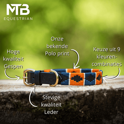 MTB Equestrian - Leren Honden Halsband Polo Oranje - Blauw - Halsband