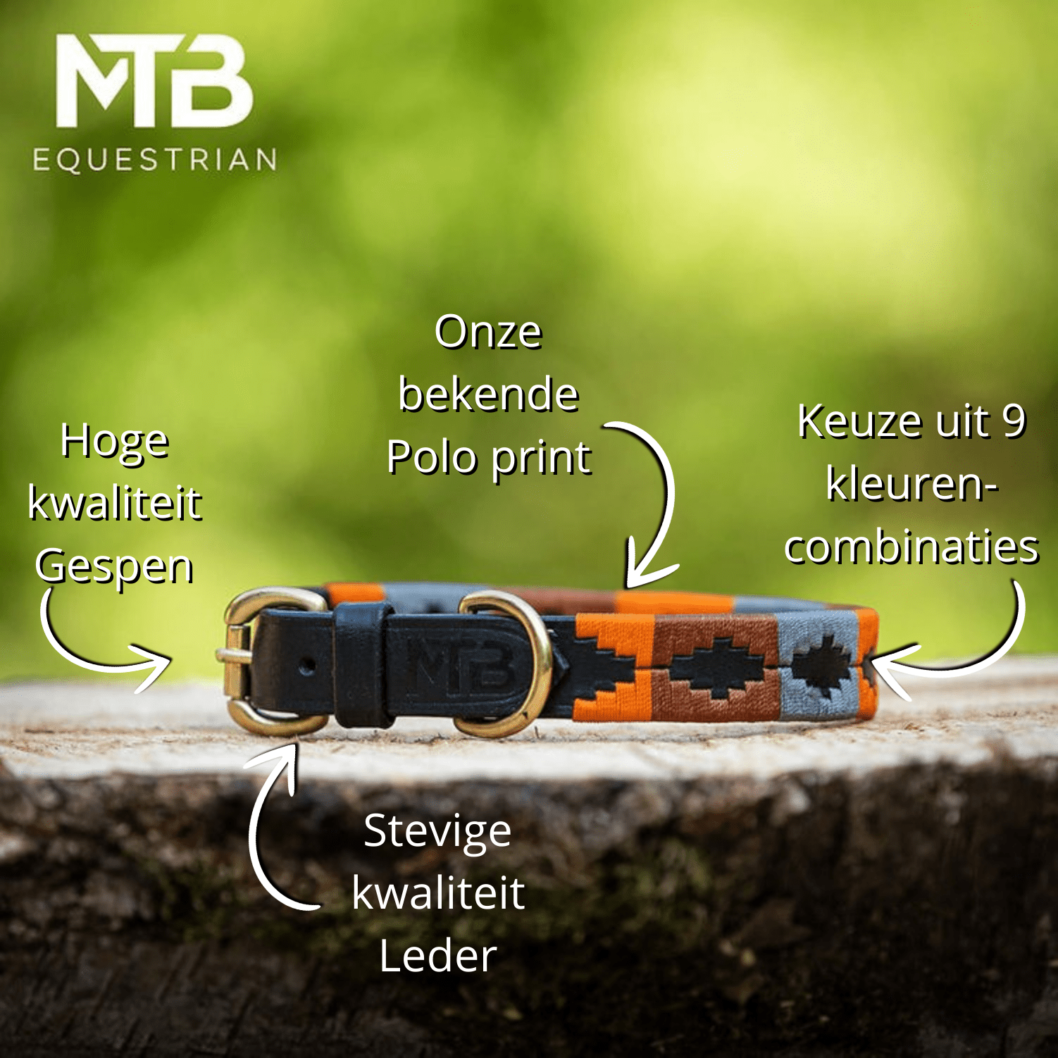 MTB Equestrian - Leren Honden Halsband Polo Oranje - Bruin - Grijs - Halsband