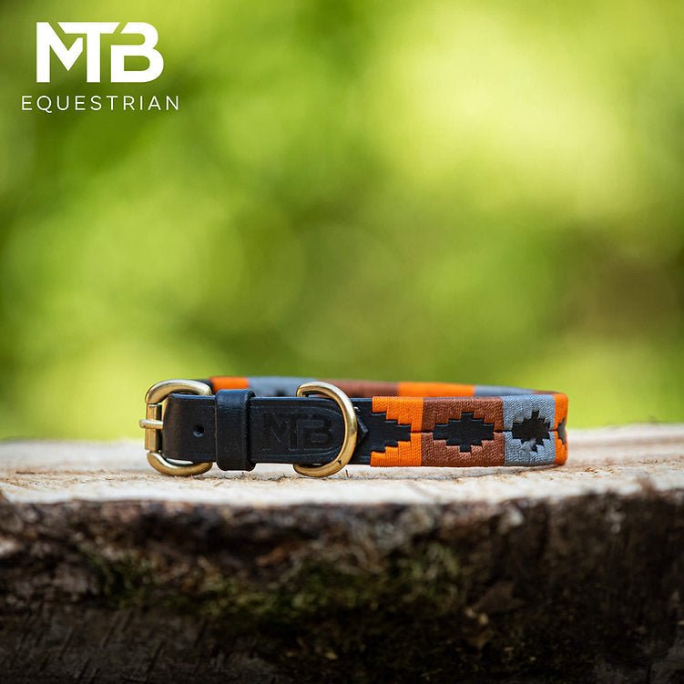 MTB Equestrian - Leren Honden Halsband Polo Oranje Bruin Grijs - Halsband