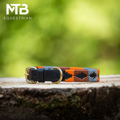 MTB Equestrian - Leren Honden Halsband Polo Oranje Bruin Grijs - Halsband
