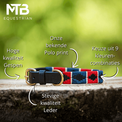 MTB Equestrian - Leren Honden Halsband Polo Rood - Wit - Blauw - Halsband