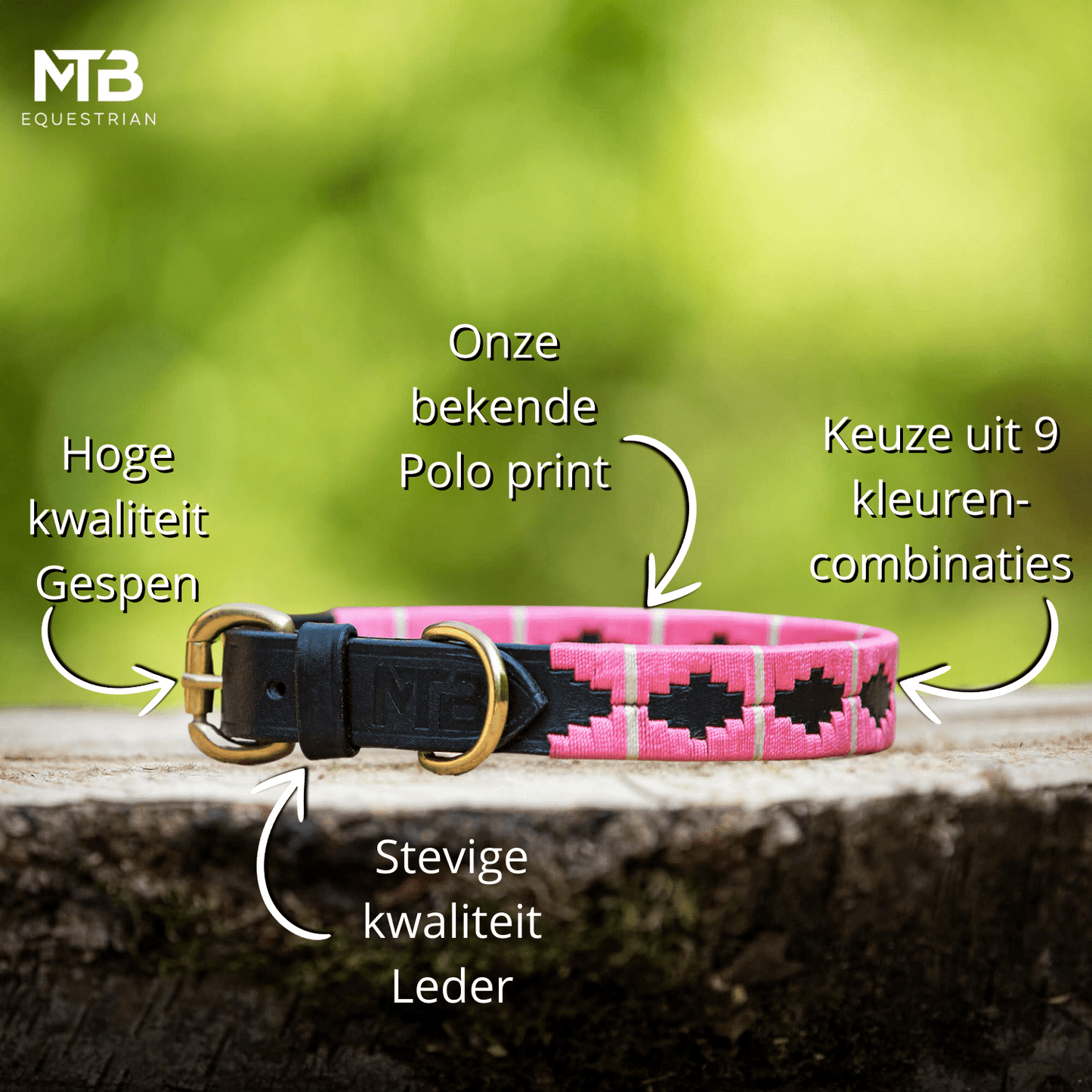 MTB Equestrian - Leren Honden Halsband Polo Roze - Halsband