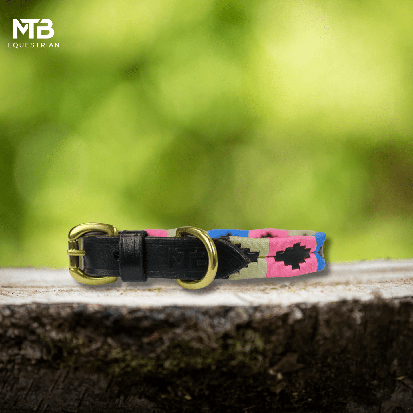 MTB Equestrian - Leren Honden Halsband Polo Roze Wit Blauw - Halsband