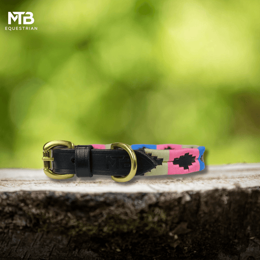 MTB Equestrian - Leren Honden Halsband Polo Roze Wit Blauw - Halsband