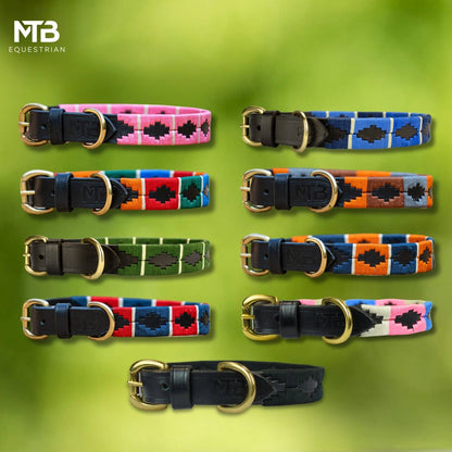 MTB Equestrian - Leren Honden Halsband Polo Roze Wit Blauw - Halsband