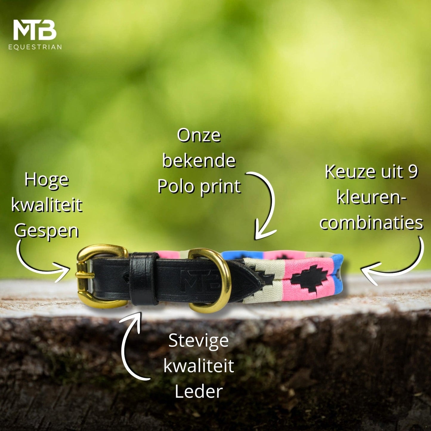 MTB Equestrian - Leren Honden Halsband Polo Roze Wit Blauw - Halsband